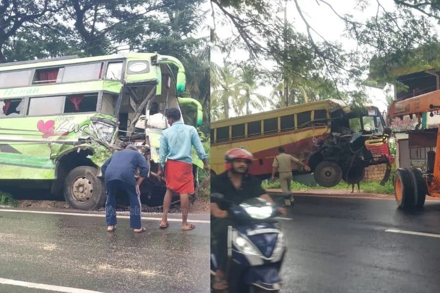 കെഎസ്ആർടിസി ബസും സ്വകാര്യ ബസും കൂട്ടിയിടിച്ചു: ഒൻപതുപേർക്ക് പരിക്ക്