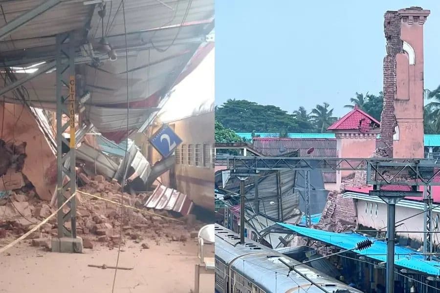 കോഴിക്കോട് റെയിൽവേ സ്റ്റേഷനിൽ ക്ലോക്ക് ടവർ തകർന്നു