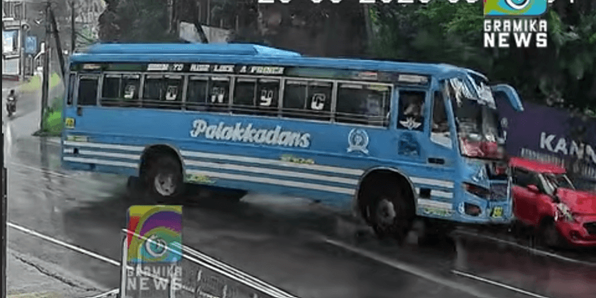 മമ്പറം പവർലും മെട്ടയിൽ സ്വകാര്യ ബസ് നിയന്ത്രണം വിട്ട് അപകടം